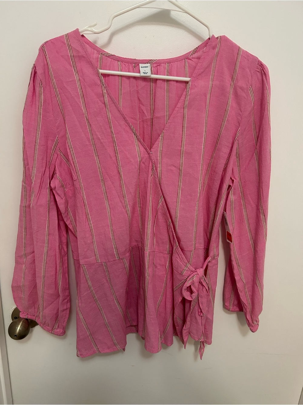 Old Navy Pink Striped Wrap Blous